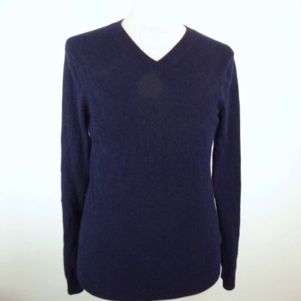 VINCE SOLID NAVY BLUE 100% CASHMERE V NECK SWEATER M